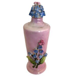Antique Porcelain Ceramic Scent Bottle Blue Flowers Germany Art Nouveau Vintage